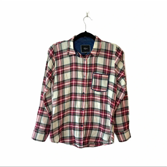 Rails 100% Cotton Cream & Red Plaid Print Button Down Shirt Small Women’s - Picture 13 of 13